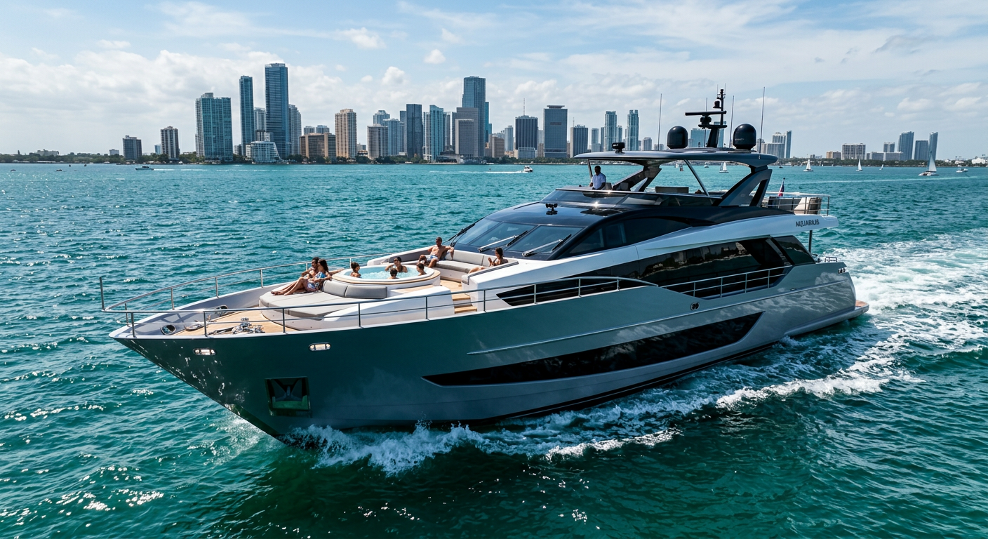 90ft Sunseeker yacht on the water in Miami